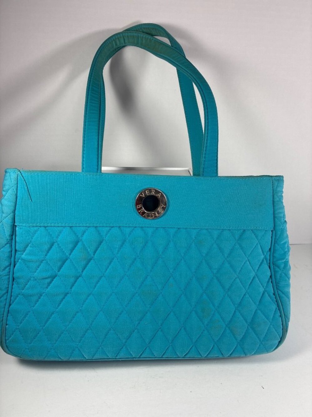 Vera Bradley Quilted Tote Turquoise Cotton Shoulder Bag Toggle Closure